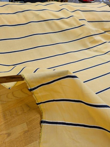 画像4: 生地：綿レーヨンリネン ドビー織りボーダー柄（黄色／紺／白） (4)