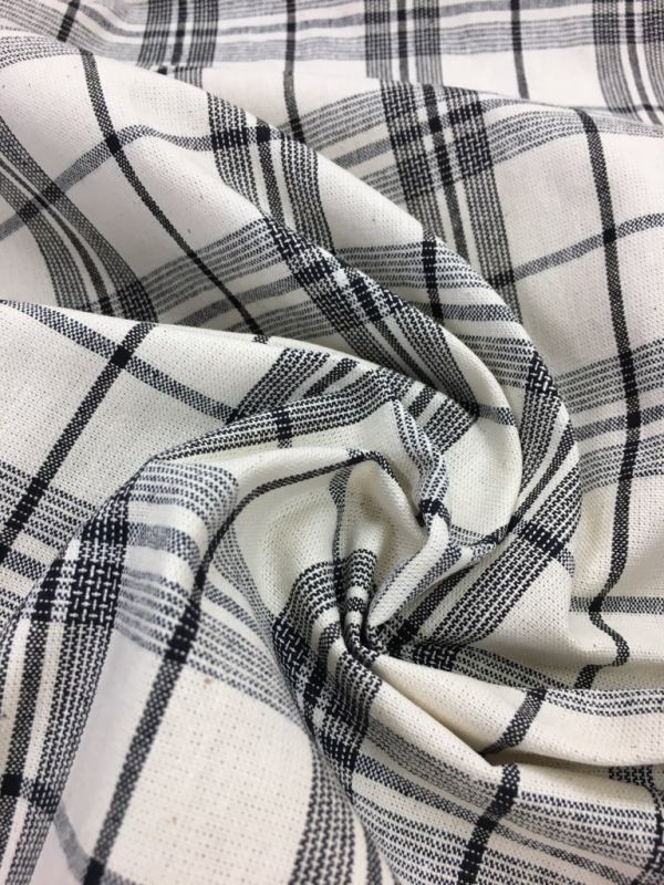 伊勢木綿 綿麻着物 チェック ベージュ×黒×白 ◇背の高い人に