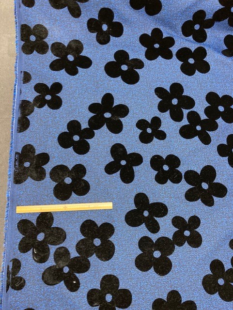 生地 花柄フェルト加工 ブルー 黒 日暮里繊維街 要藤商店 ようとう商店