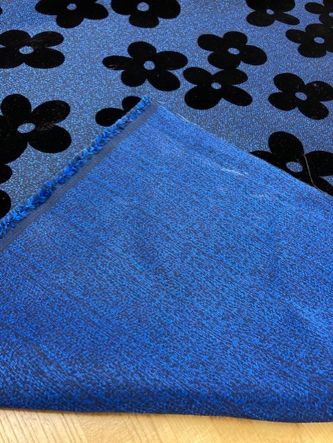 生地 花柄フェルト加工 ブルー 黒 日暮里繊維街 要藤商店 ようとう商店