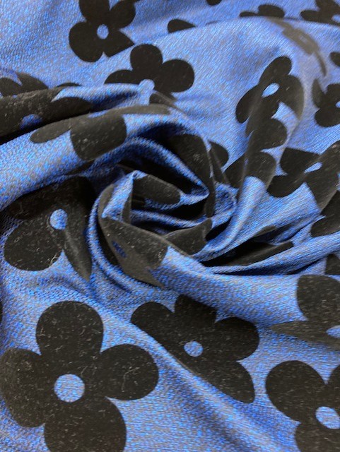 生地 花柄フェルト加工 ブルー 黒 日暮里繊維街 要藤商店 ようとう商店