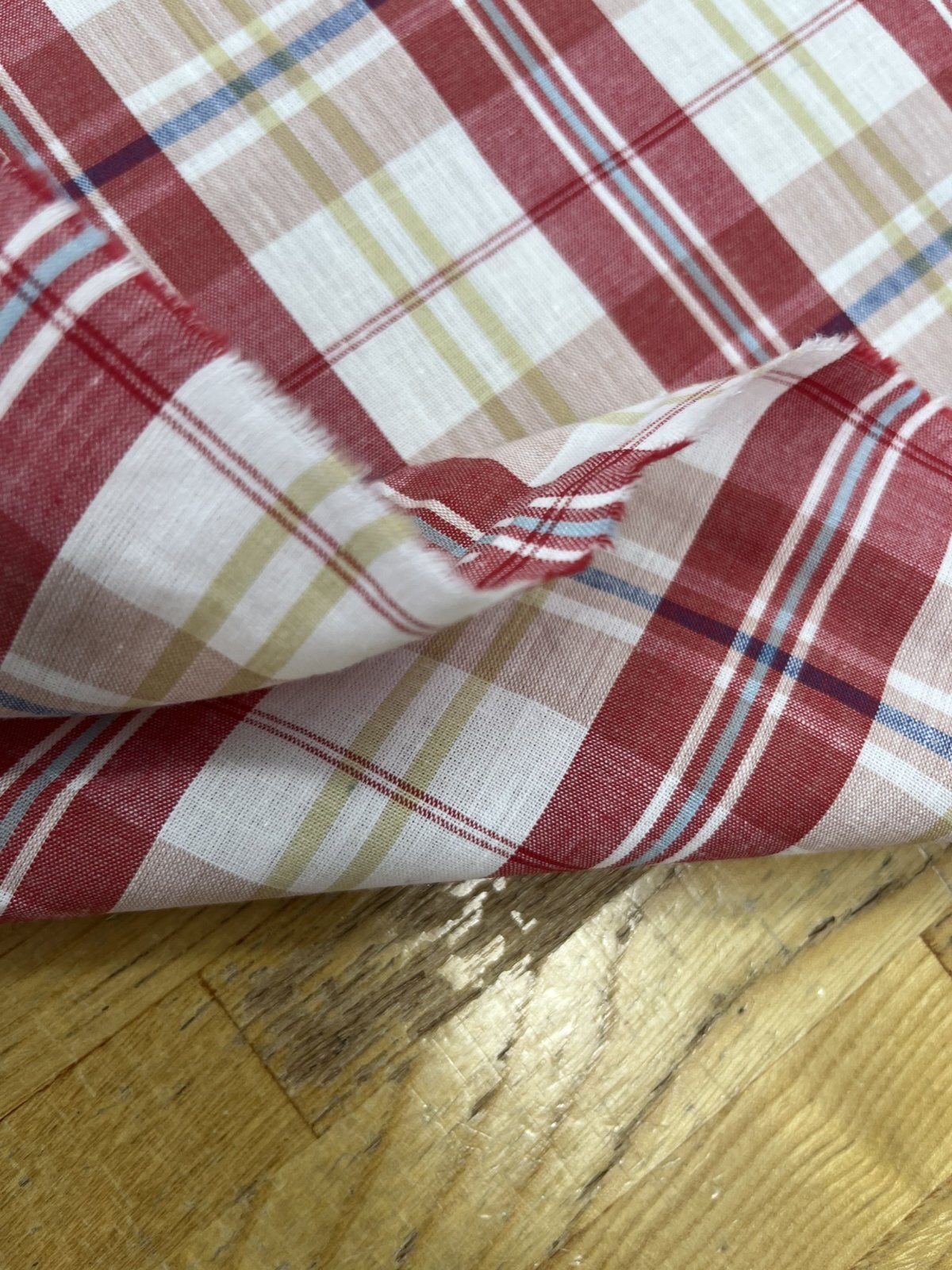 生地：綿100％ 織チェック柄（生成／レッド） - 日暮里繊維街 要