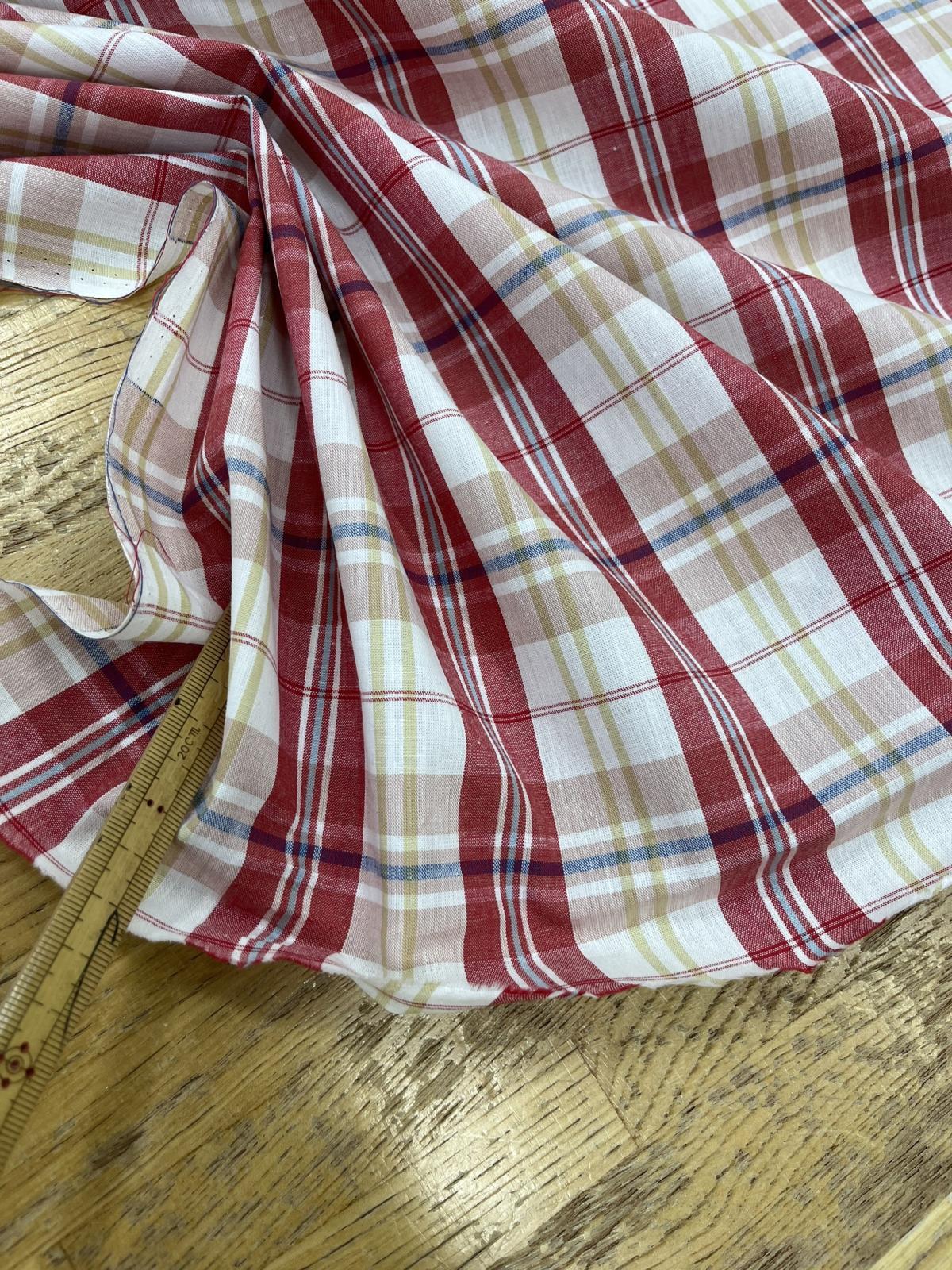 生地：綿100％ 織チェック柄（生成／レッド） - 日暮里繊維街 要藤商店